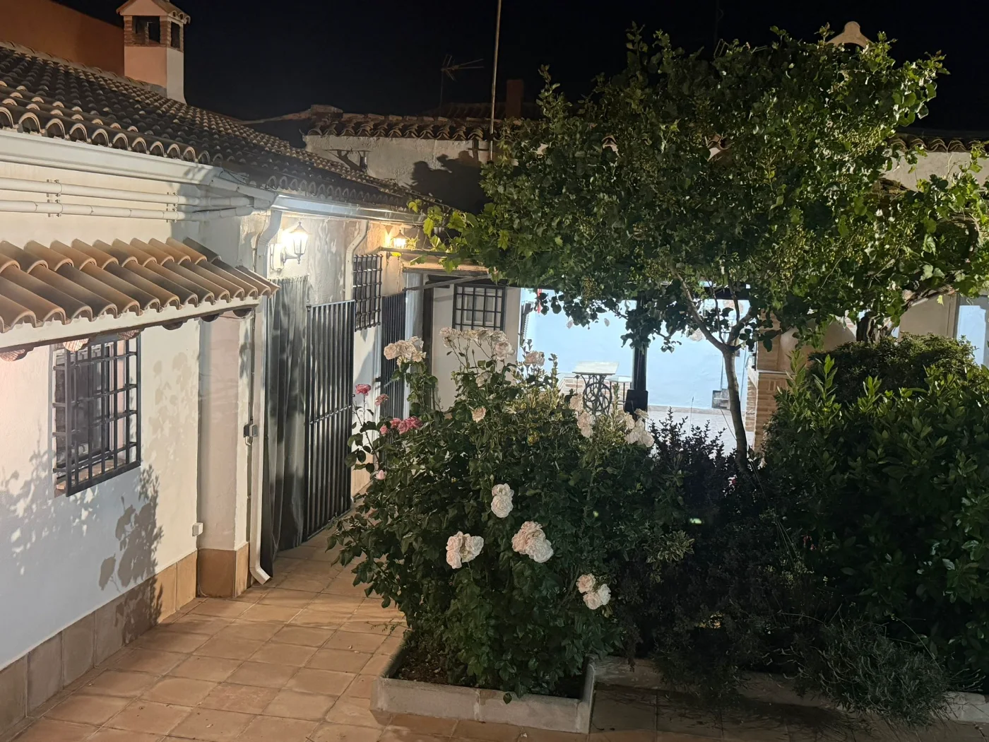 El patio iluminado al anochecer